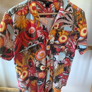 Volcom Red and Yellow Button Down Shirt Vibrant Design